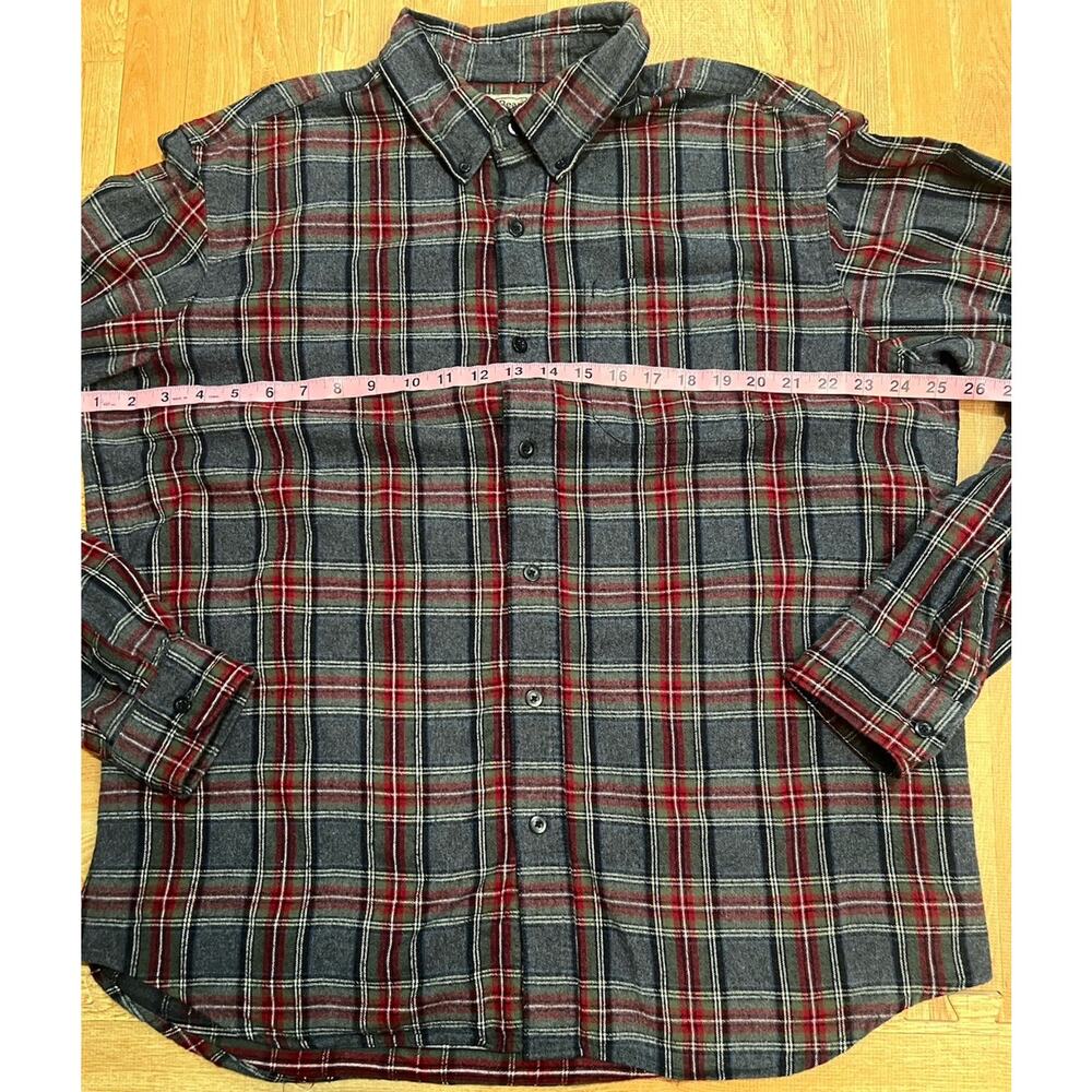 LL Bean Mens Flannel Shirt Large Traditional Fit Grey Red Plaid Cotton 228061 - Picture 3 of 8